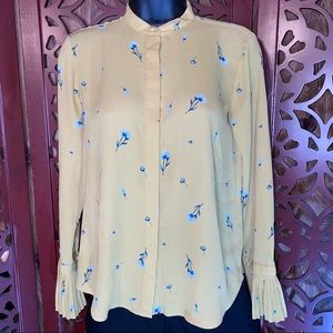 Ann Taylor Mustard Yellow floral Bell Sleeve
